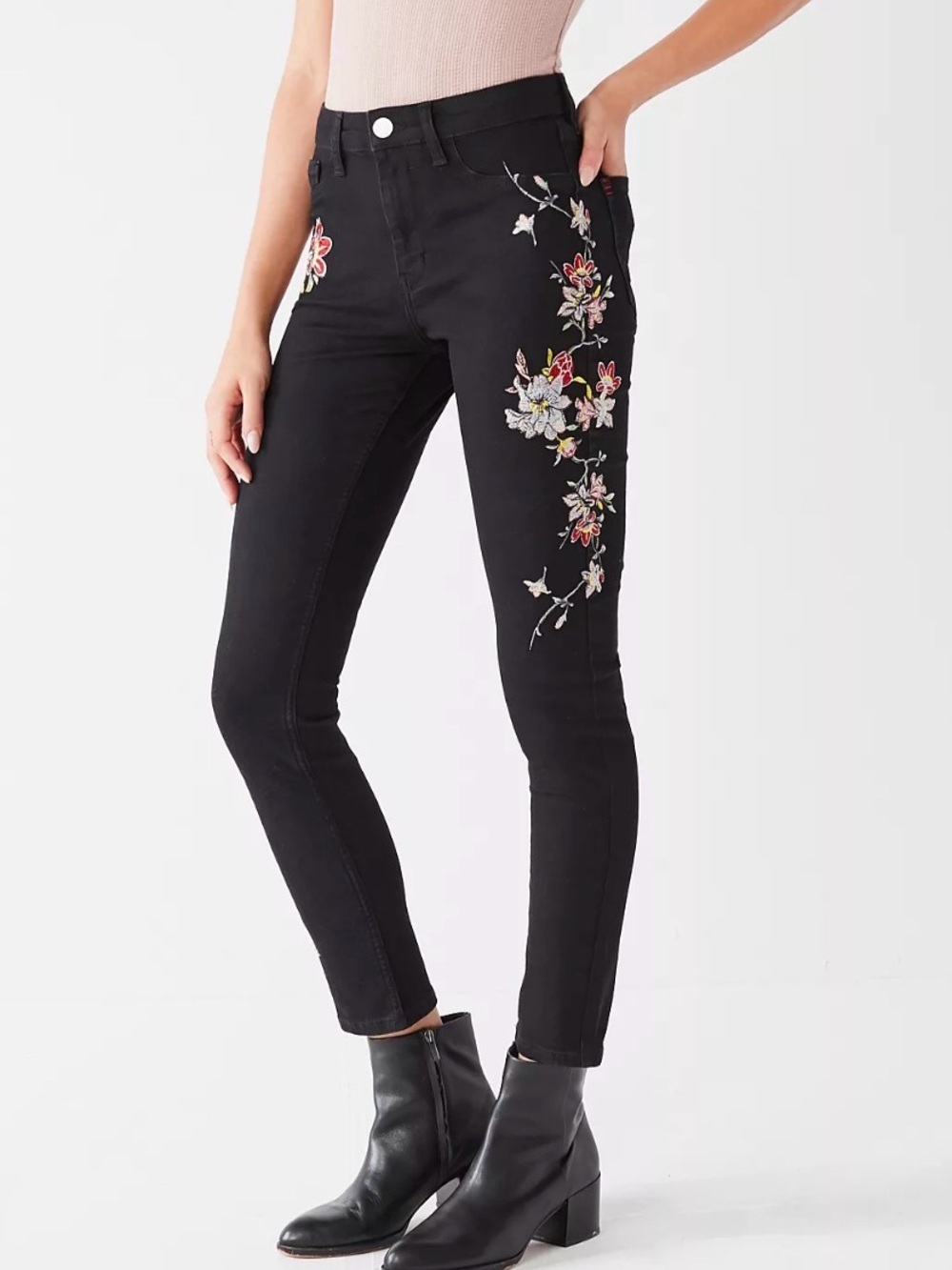 Urban Outfitters BDG Twig High Rise Skinny Black Floral Embroidered Jeans 27